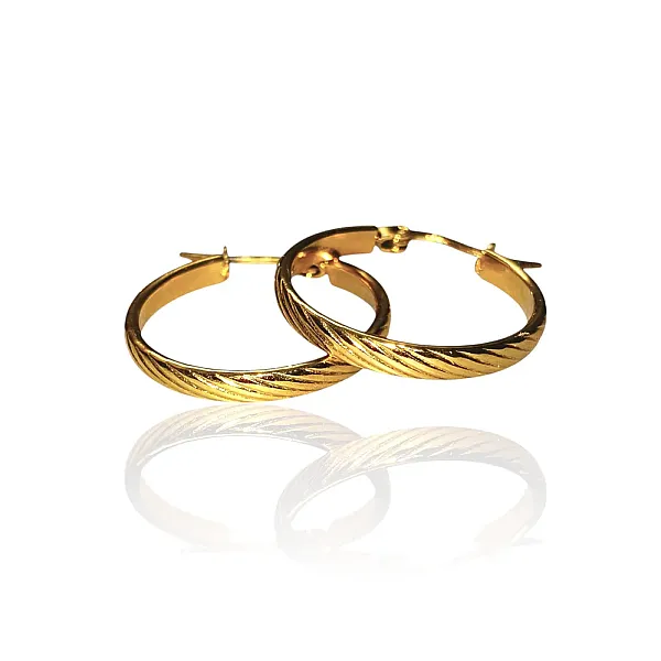 Σκουλαρίκια Κρίκοι Ατσάλι Χρυσό με Πλάγιες Ραβδώσεις